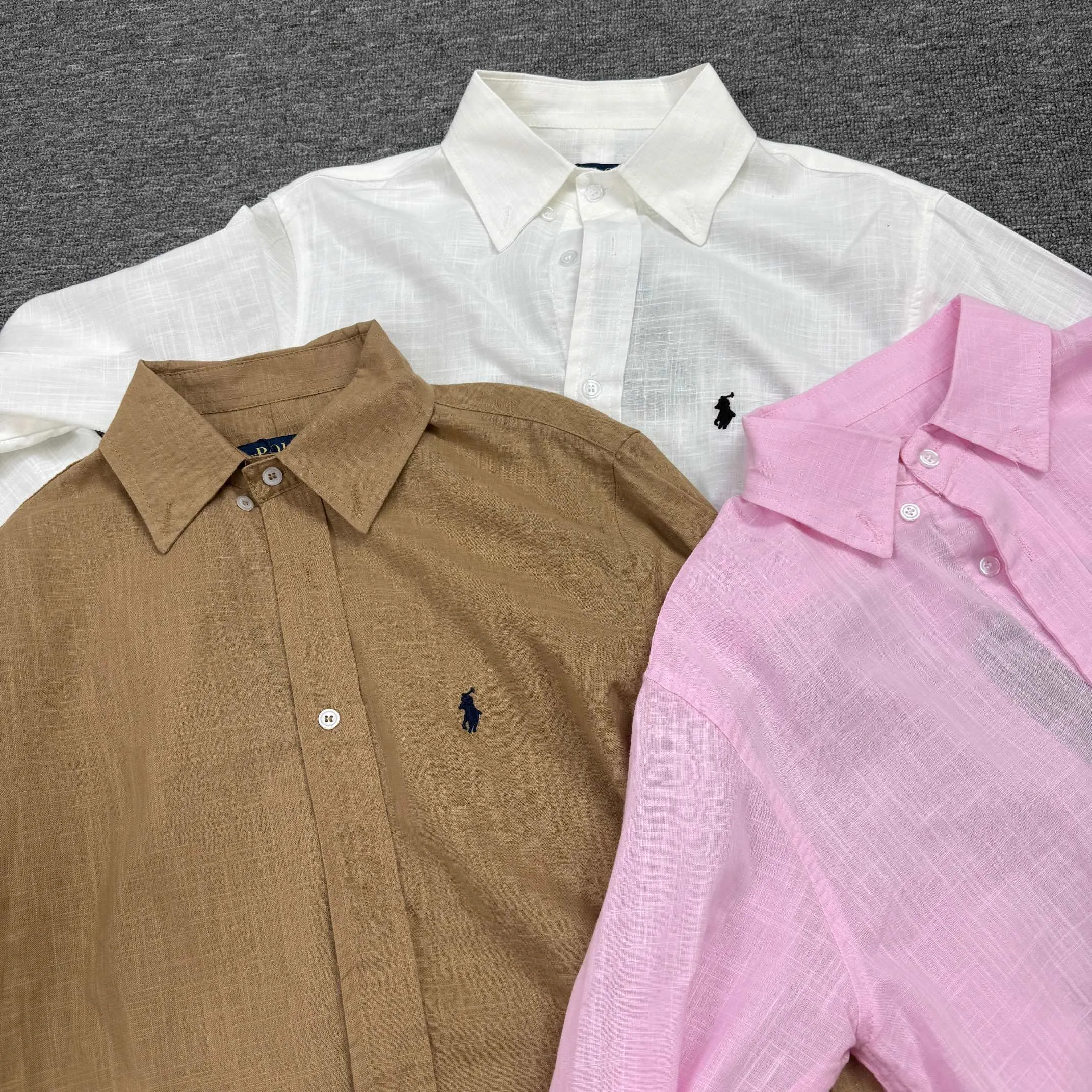 P220 💰Model G36 New Ralph Lauren pony logo linen embroidered shirt Ralph Lauren pony logo cotton and linen shirt Internet celebrity versatile popular style sun protection-Korean style series-loose and suitable for travel photography📷Excellent style-strong control and slimming Color: White Pink Khaki Size: S M L XL